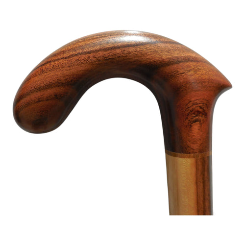 Xibalba derby handle walking cane, a deeply curved laurel handle with a paler laurel collar at the shaft