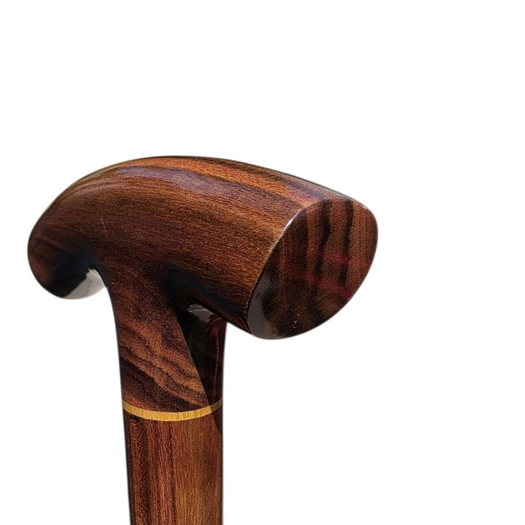 Isthmus cane handle from the front, with the laurel wood shaft below