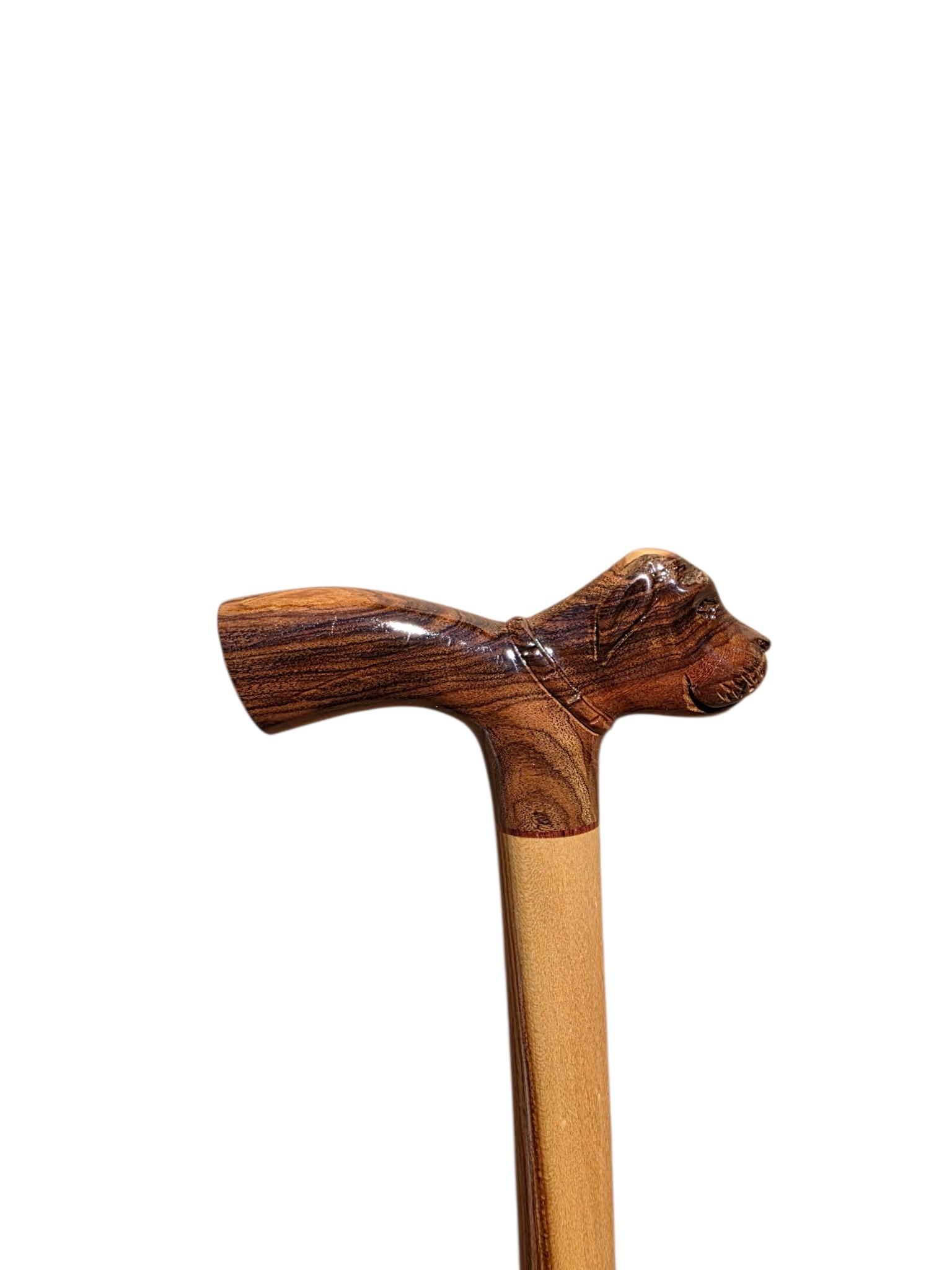 Hand-Carved Dog Head Walking Cane in Rare Laurel Wood