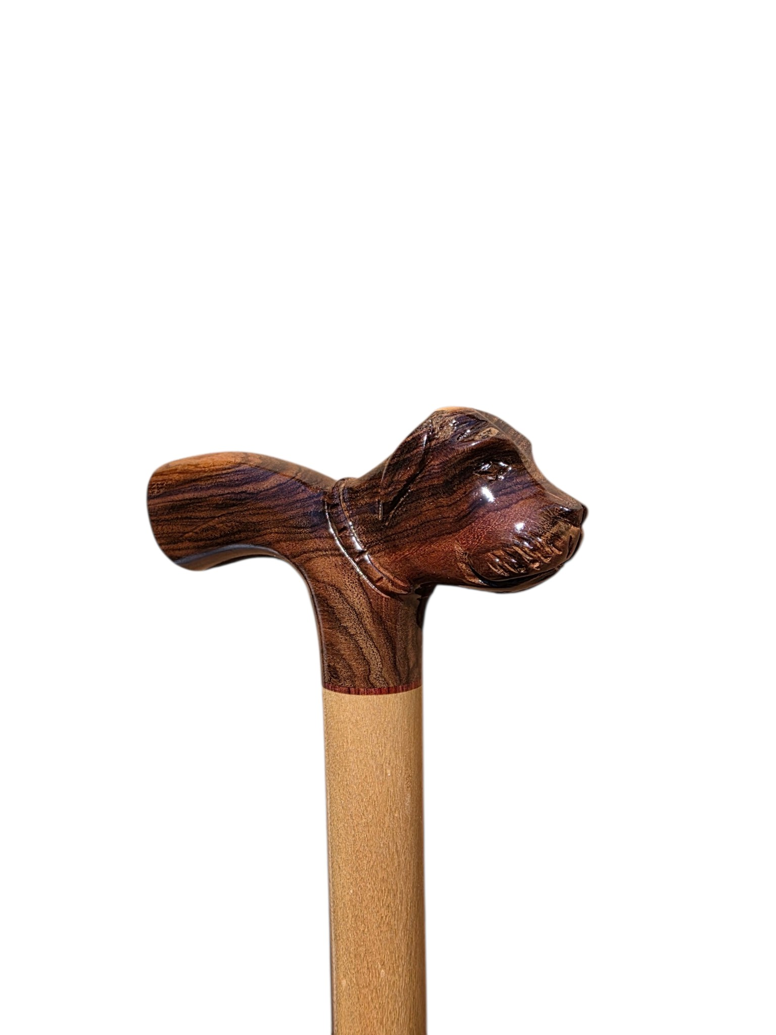 Hand-Carved Dog Head Walking Cane in Rare Laurel Wood