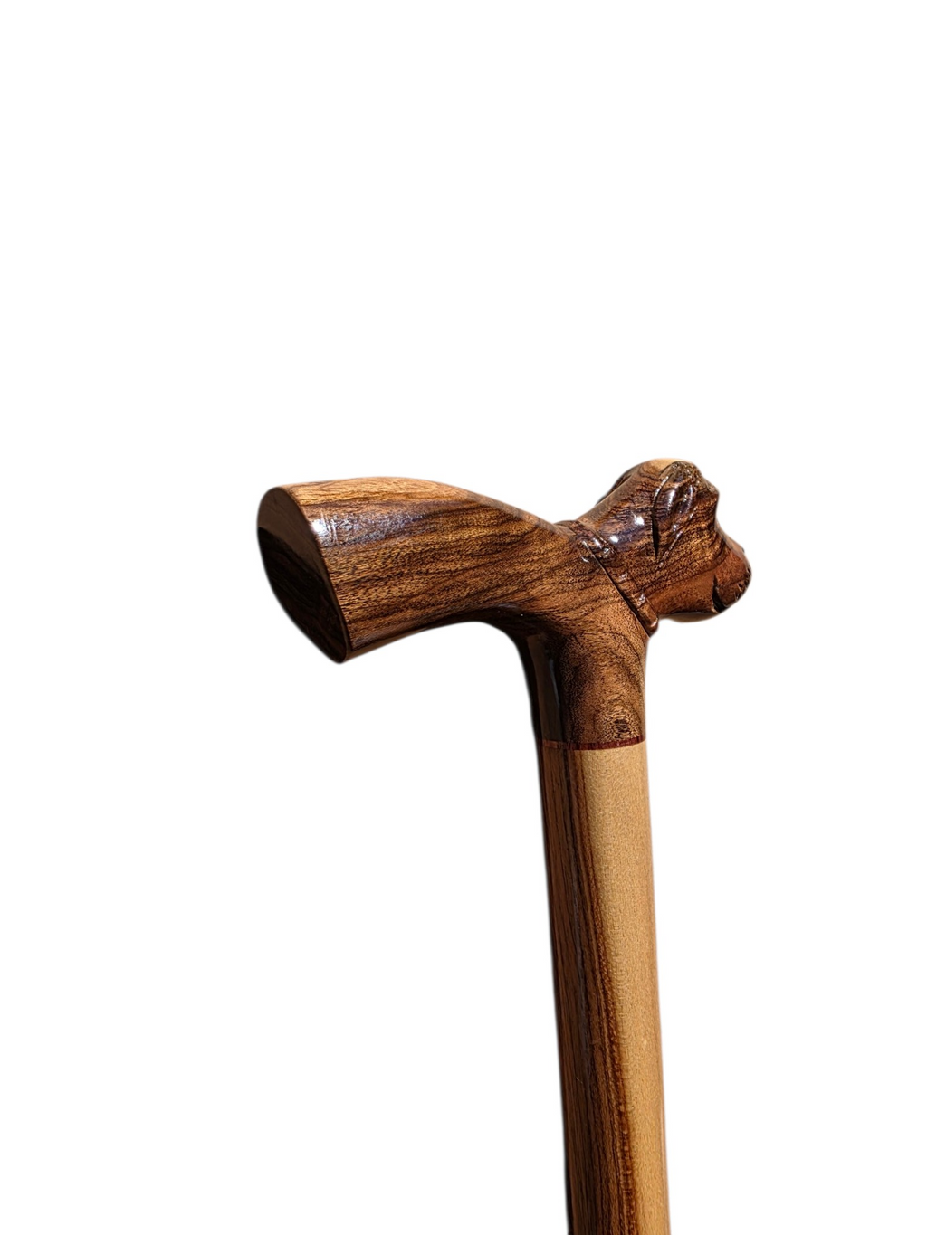 Hand-Carved Dog Head Walking Cane in Rare Laurel Wood