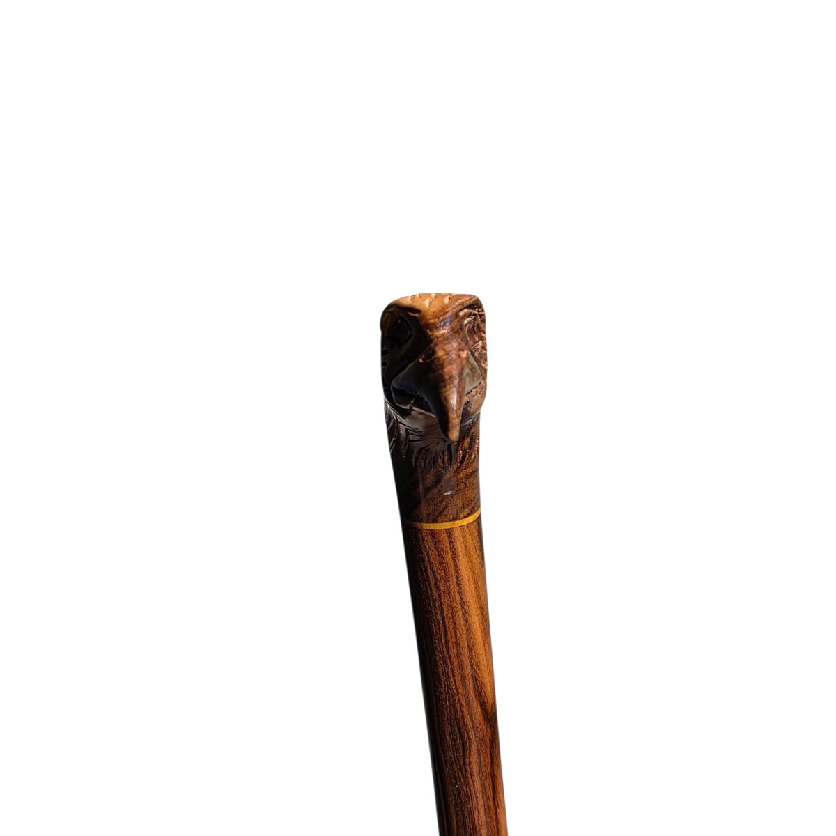 The eagle handle seen head-on, with the hooked beak pointing toward the viewer