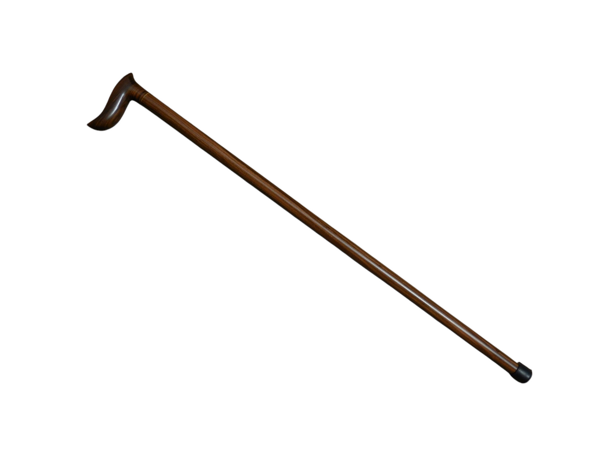 Full-length Sendero laurel wood walking cane, 37 inches tall, on a white background