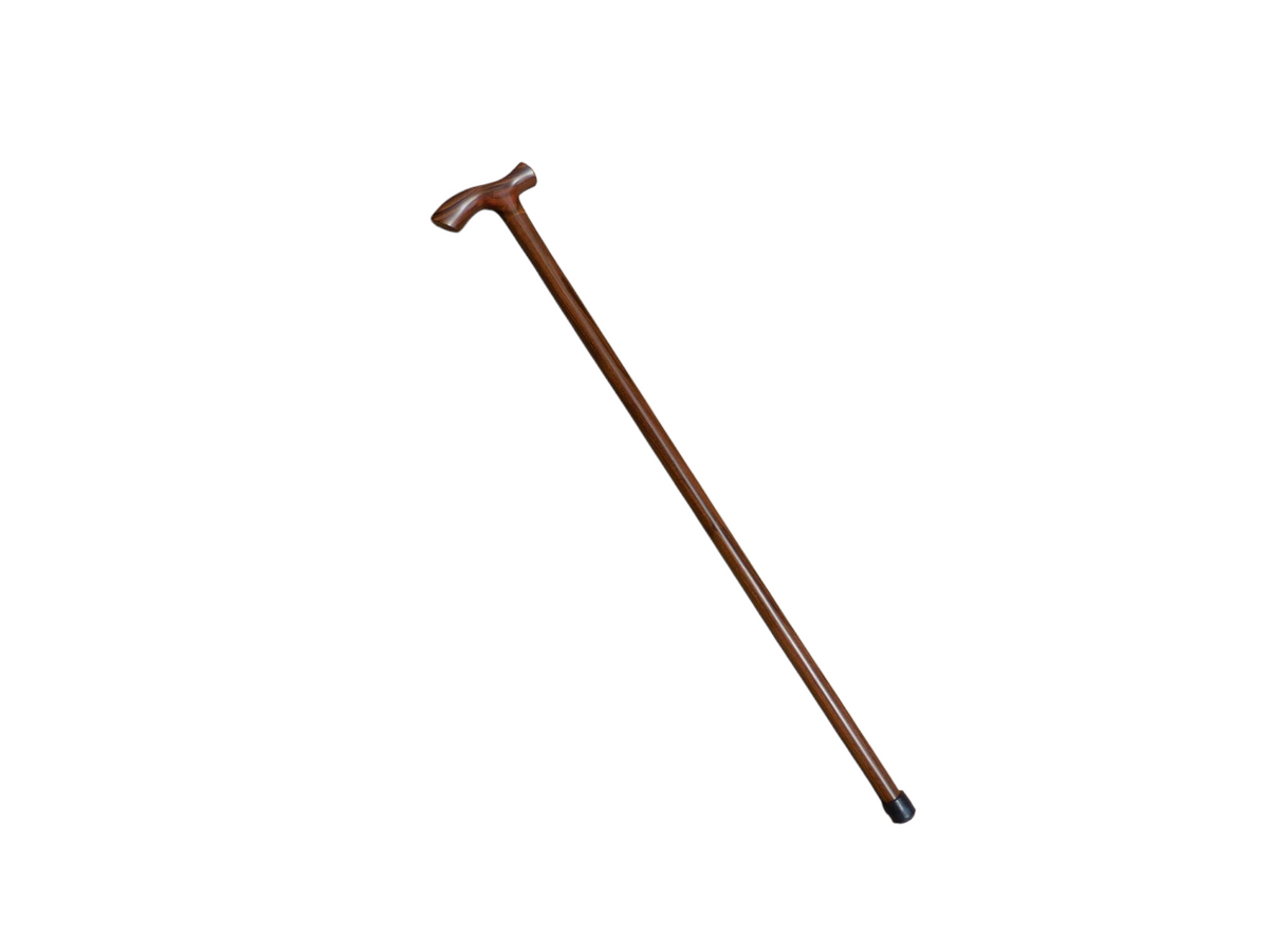 Full-length Tikal laurel wood walking cane, 37 inches tall, shown against a white background