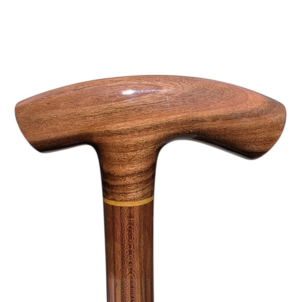 Isthmus laurel wood cane handle head-on, showing the grain running through the T-top