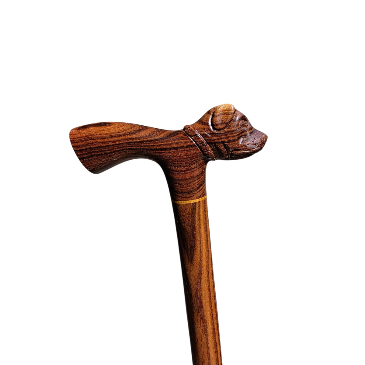 Hand-Carved Dog Head Walking Cane in Rare Laurel Wood