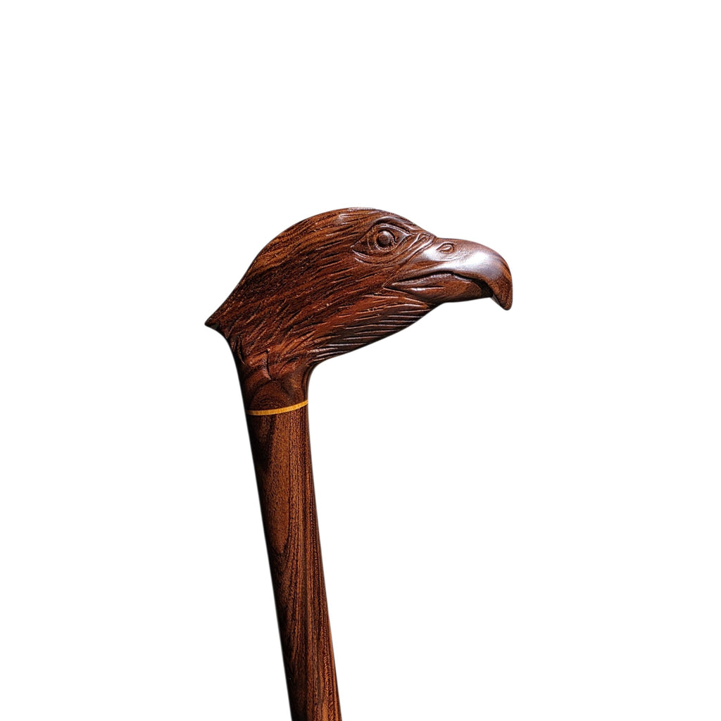Hand-Carved Eagle Head Walking Cane in Rare Laurel Wood