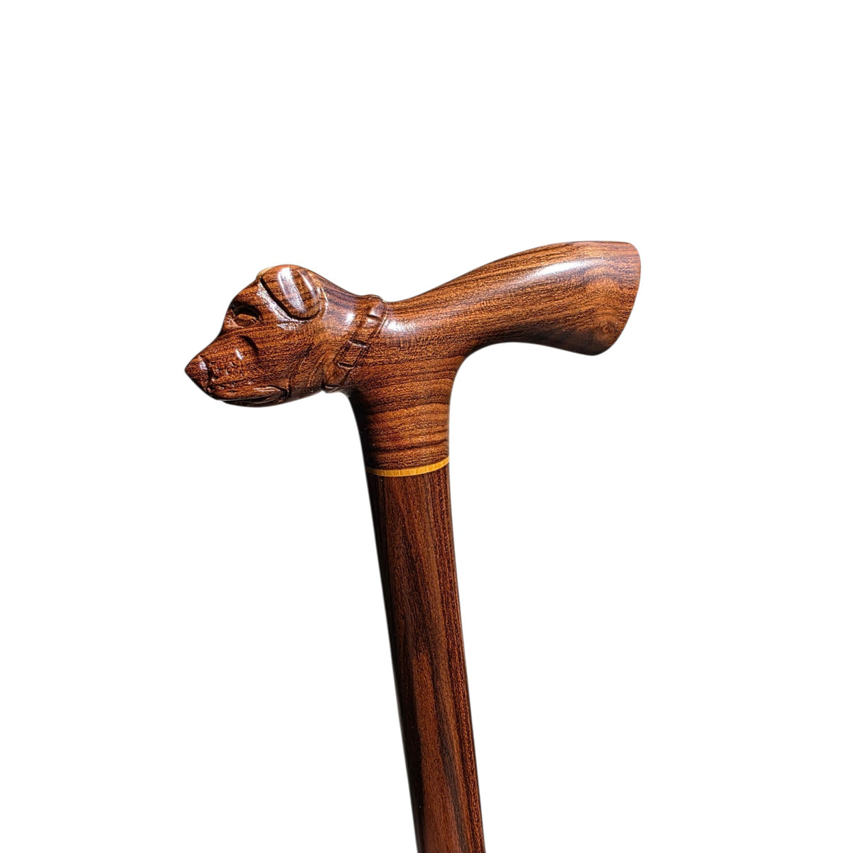 Hand-Carved Dog Head Walking Cane in Rare Laurel Wood