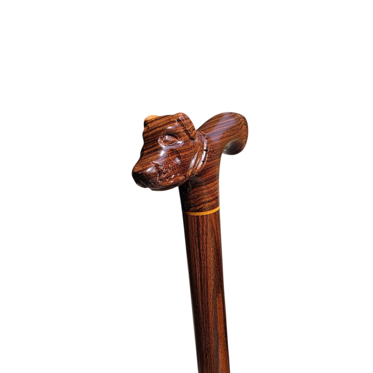 Hand-Carved Dog Head Walking Cane in Rare Laurel Wood